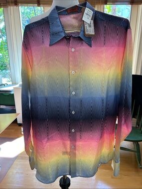 Missoni Men's Gradient Stripe Button-Down Shirt in Pink, Yellow & Navy